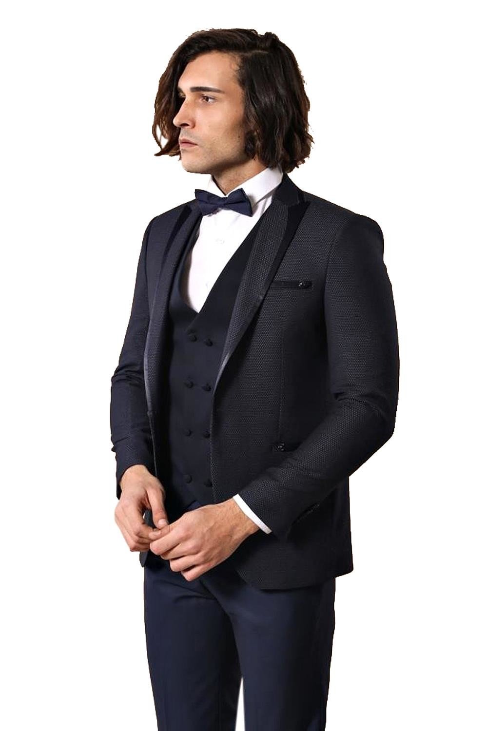 4362 Navy Blue Dot Patterned Tuxedo