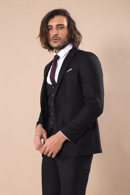 4435 Black Plain Waistcoat Suit