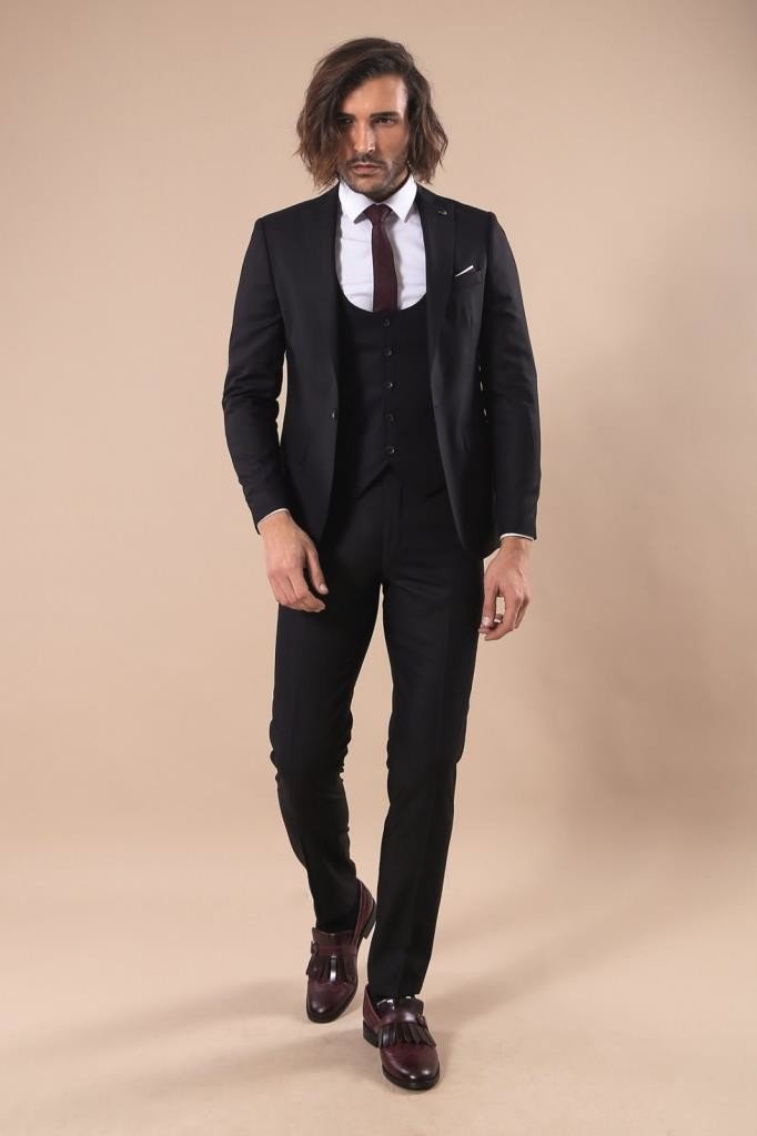 4435 Black Plain Waistcoat Suit