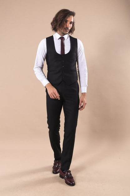 4435 Black Plain Waistcoat Suit