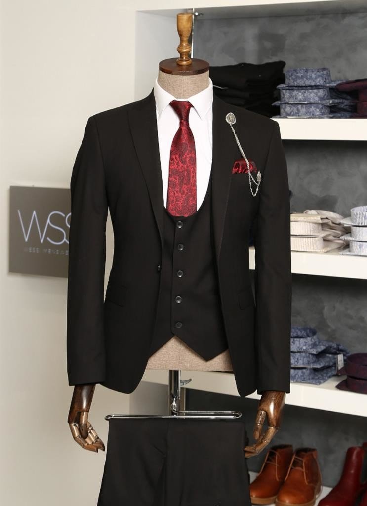 4435 Black Plain Waistcoat Suit