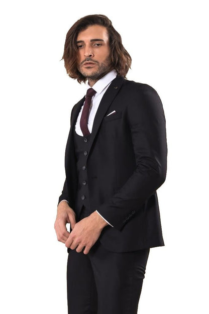 4435 Black Plain Waistcoat Suit