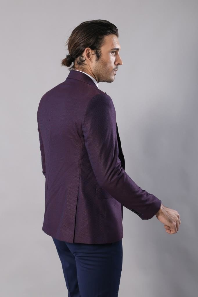 4462 Burgundy-Navy Blue Self-Patterned Waistcoat Suit