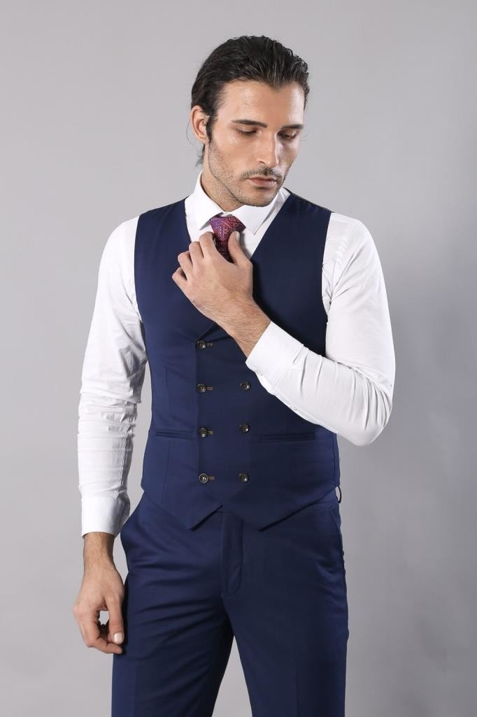 4462 Burgundy-Navy Blue Self-Patterned Waistcoat Suit