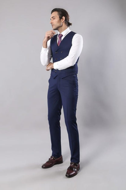 4462 Burgundy-Navy Blue Self-Patterned Waistcoat Suit