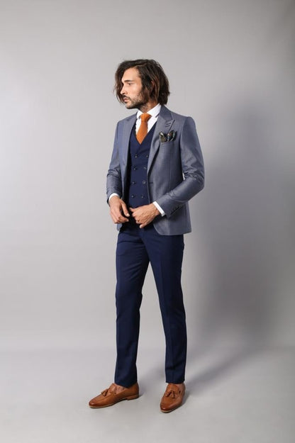 4557 Navy Blue Self-Patterned Waistcoat Suit