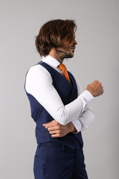 4557 Navy Blue Self-Patterned Waistcoat Suit