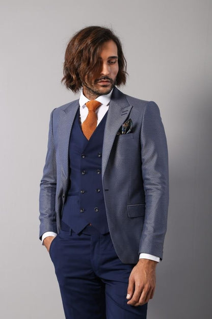 4557 Navy Blue Self-Patterned Waistcoat Suit