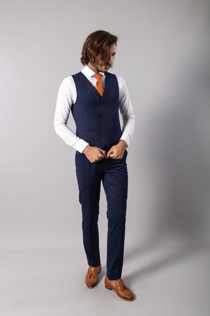 4557 Navy Blue Self-Patterned Waistcoat Suit