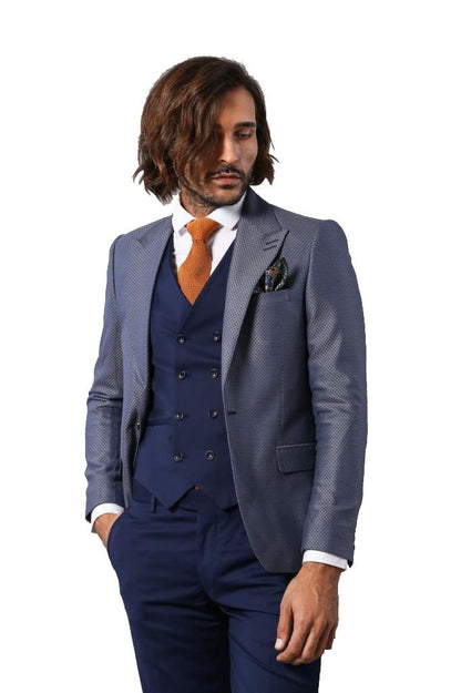 4557 Navy Blue Self-Patterned Waistcoat Suit