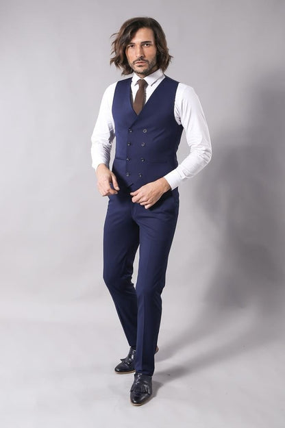 4306 Navy Blue-Purple Self-Patterned Waistcoat Suit