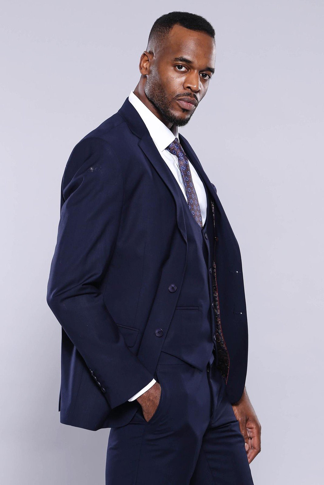 4292 Navy Blue Self-Patterned Waistcoat Suit