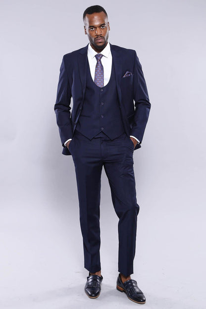 4292 Navy Blue Self-Patterned Waistcoat Suit