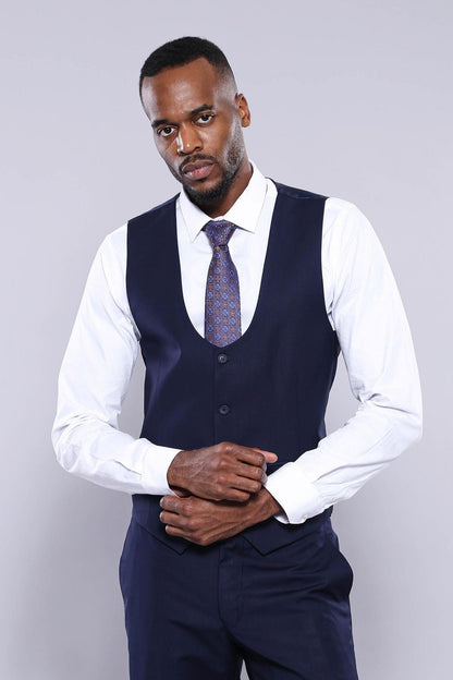 4292 Navy Blue Self-Patterned Waistcoat Suit