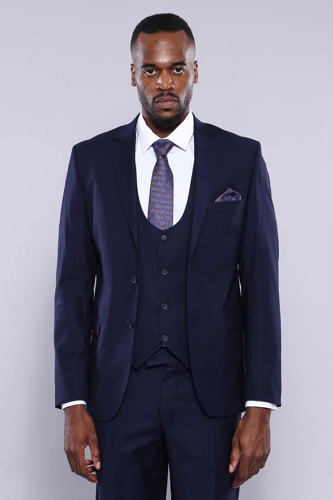 4292 Navy Blue Self-Patterned Waistcoat Suit