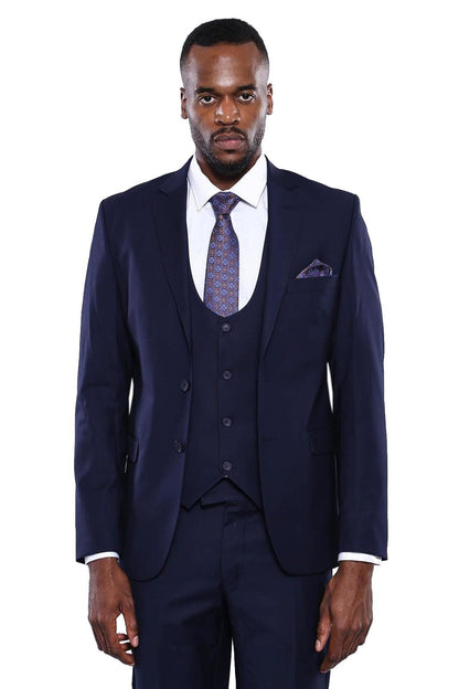 4292 Navy Blue Self-Patterned Waistcoat Suit