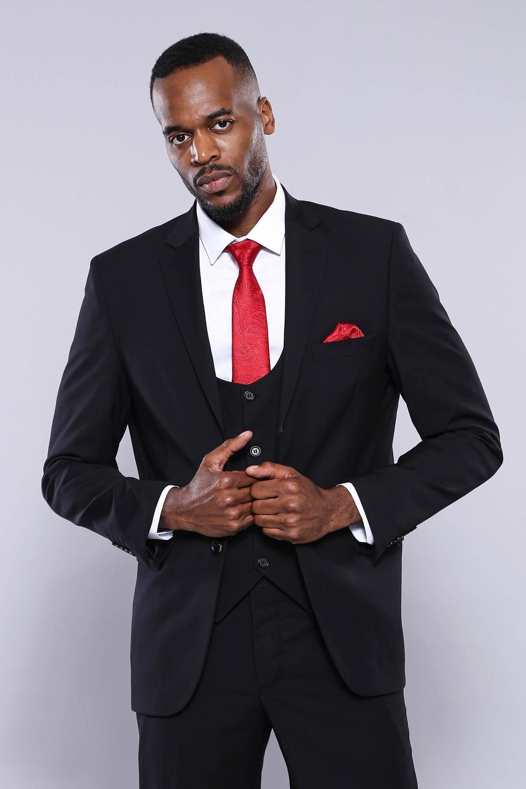 4429 Black Plain Waistcoat Suit