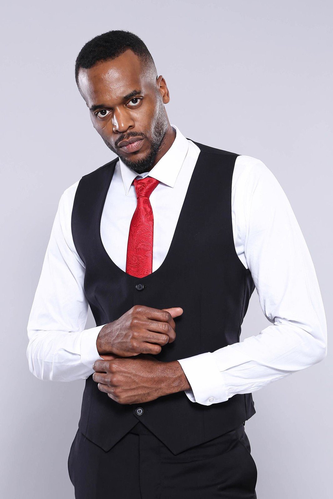 4429 Black Plain Waistcoat Suit