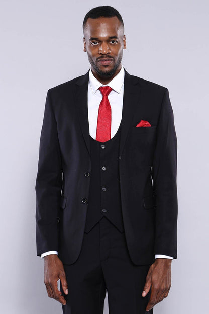 4429 Black Plain Waistcoat Suit