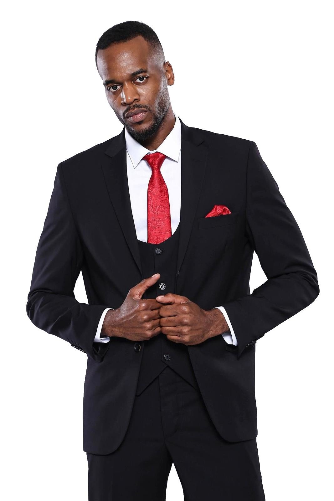 4429 Black Plain Waistcoat Suit